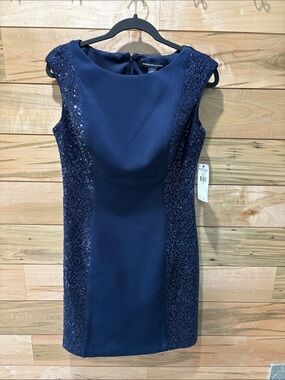 American Living Navy Sequin-Panel Sheath Mini Dress